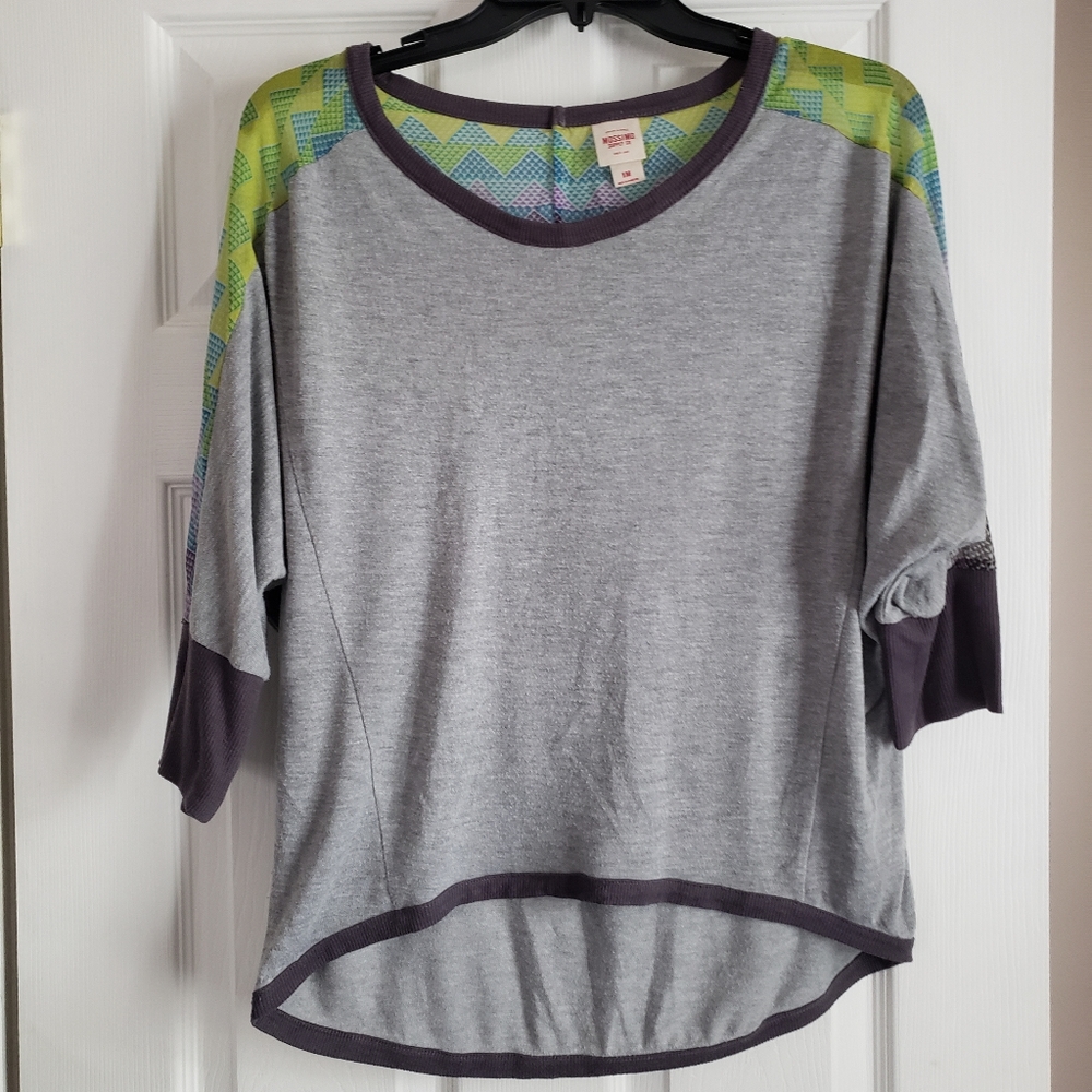 Gray Multi-colored Sheer Mossimo Top Sz M